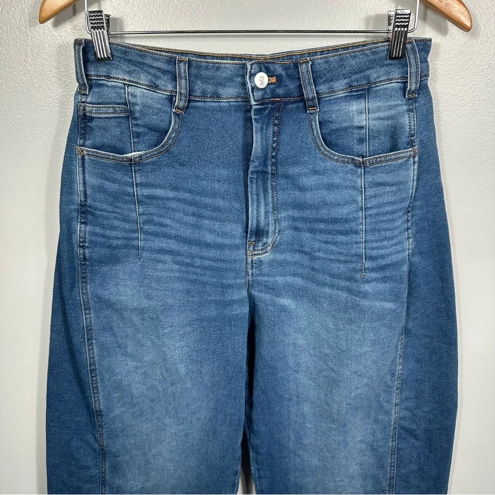 Pilcro Anthropologie Blue Wide Leg Cropped Barrel Denim Jeans Size 28 Tall Chic - Picture 13 of 15
